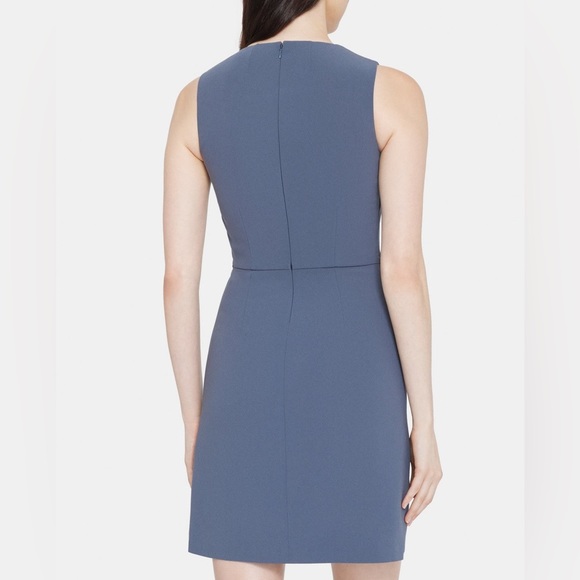 Theory Blue Gray Virgin Wool Crepe Fabric Sleeveless A-Line Raneid Dress - Picture 6 of 11